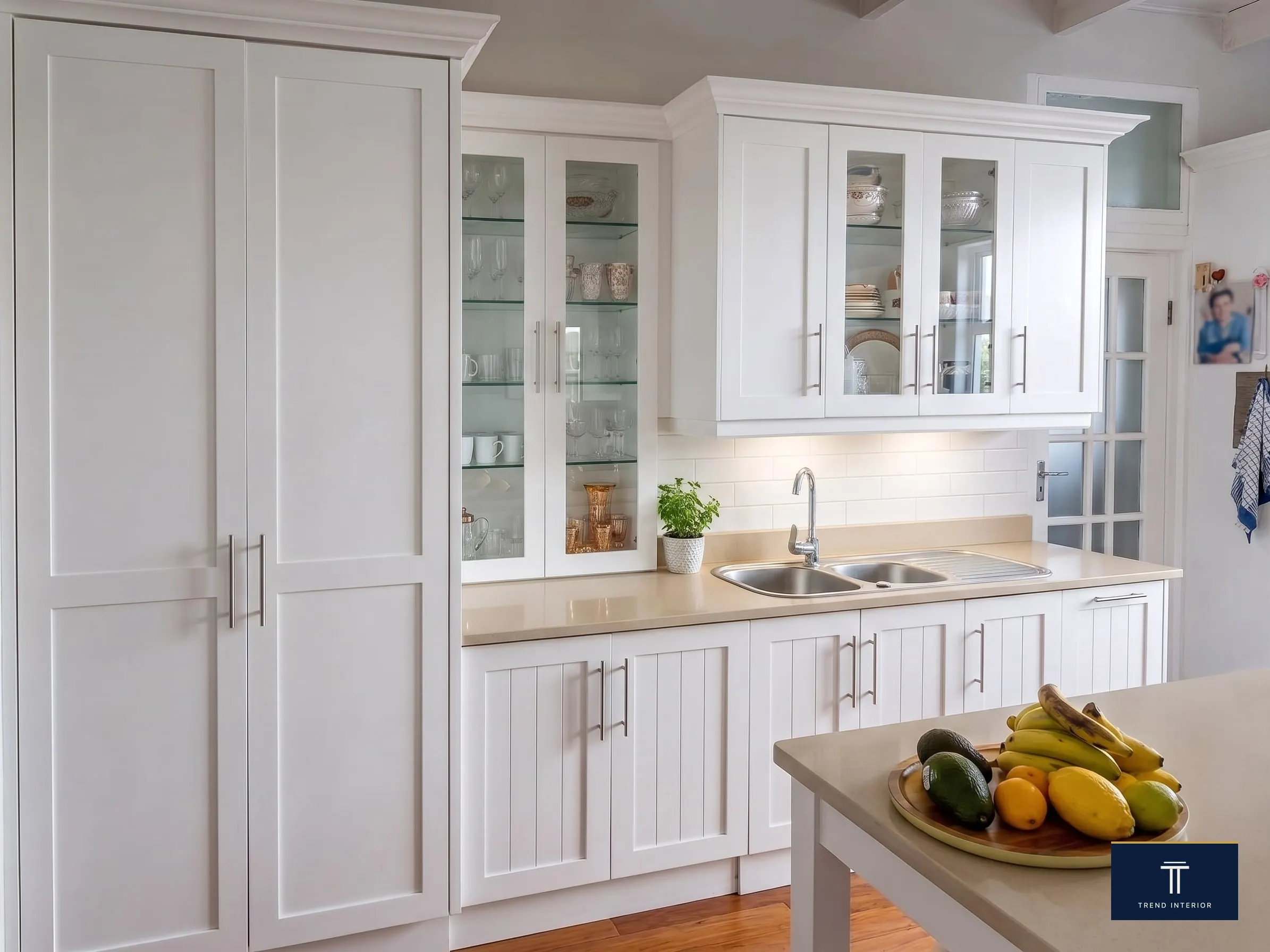 Compact galley kitchen with butcher-block counter